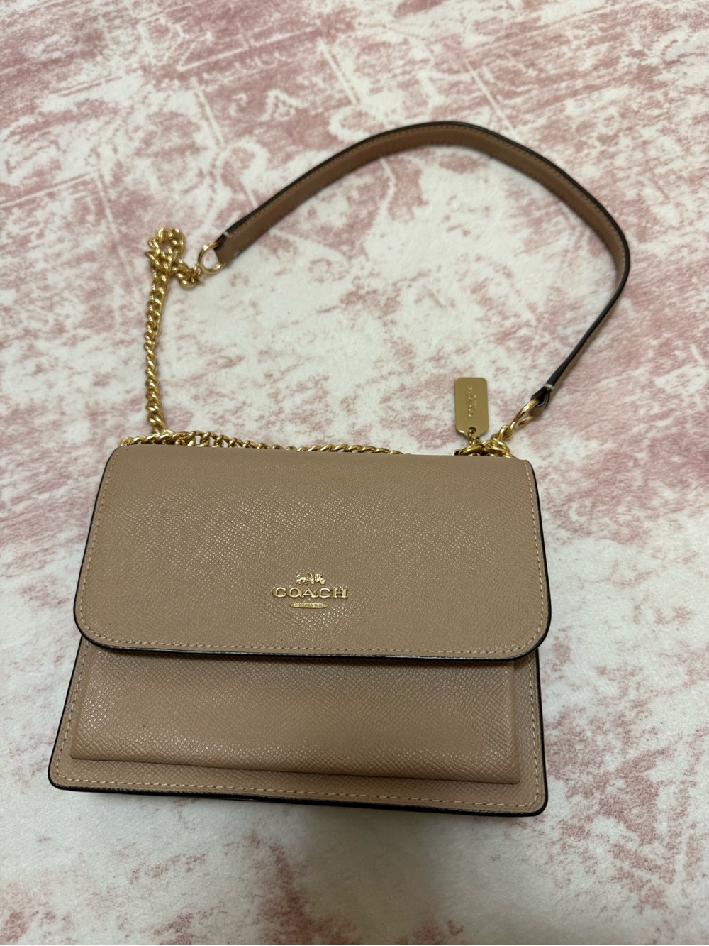 Coach Taupe Leather Crossbody with Gold Chain